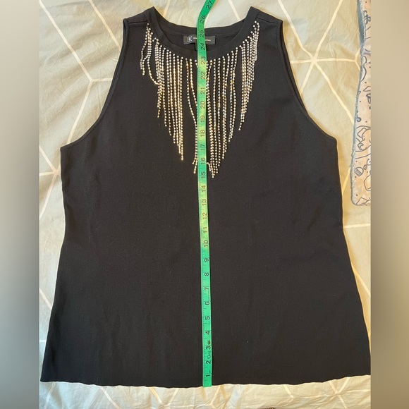 INC International Concepts Black Crewneck Rhinestone Fringe Neckline - Picture 13 of 13